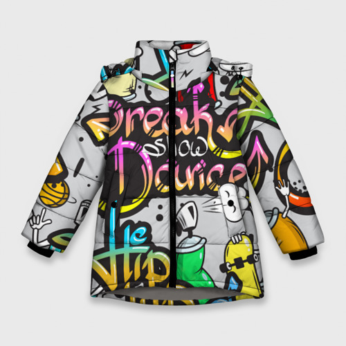 Зимняя куртка для девочек 3D Graffiti, цвет светло-серый