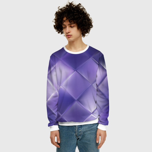 Мужской свитшот 3D Фиолетовые грани, цвет белый - фото 3