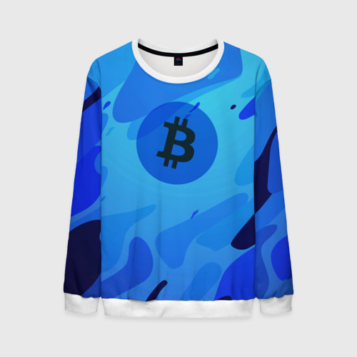 Мужской свитшот 3D Blue Sea Camo Bitcoin, цвет белый