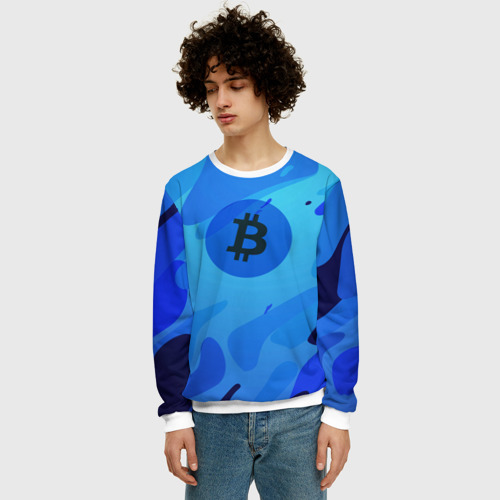 Мужской свитшот 3D Blue Sea Camo Bitcoin, цвет белый - фото 3