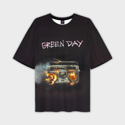 Мужская футболка oversize 3D Green Day магнитофон в огне