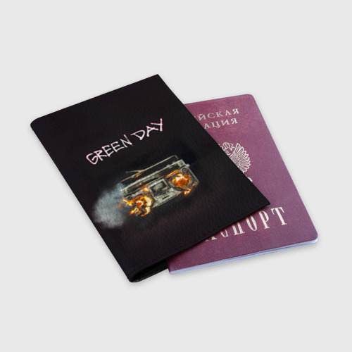 Обложка для паспорта матовая кожа Green Day магнитофон в огне - фото 3