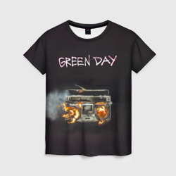 Женская футболка 3D Green Day магнитофон в огне