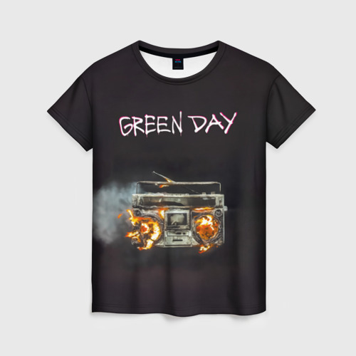 Женская футболка 3D Green Day магнитофон в огне, цвет 3D печать