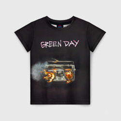 Детская футболка 3D Green Day магнитофон в огне