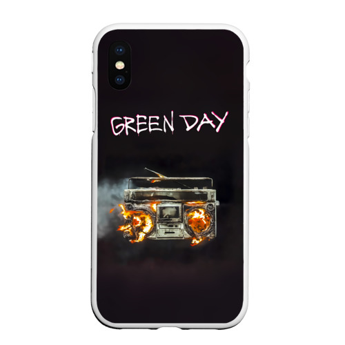 Чехол для iPhone XS Max матовый с принтом Green Day магнитофон в огне, вид спереди #2