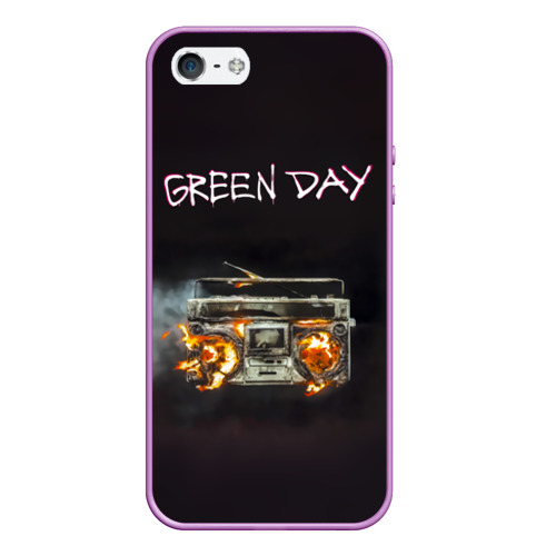 Чехол для iPhone 5/5S матовый Green Day магнитофон в огне, цвет сиреневый