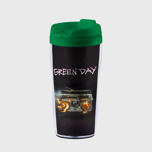 Термокружка-непроливайка Green Day магнитофон в огне, цвет зеленый