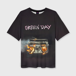 Женская футболка oversize 3D Green Day магнитофон в огне