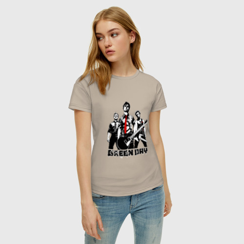 Женская футболка хлопок Группа Green Day, цвет миндальный - фото 3
