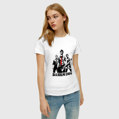 Женская футболка хлопок Группа Green Day, цвет белый - фото 3