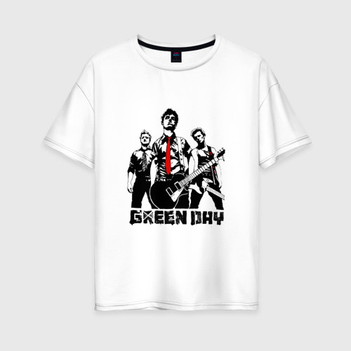 Женская футболка хлопок Oversize с принтом Группа Green Day, вид спереди #2