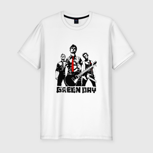 Мужская приталенная футболка из хлопка с принтом Группа Green Day, вид спереди №1