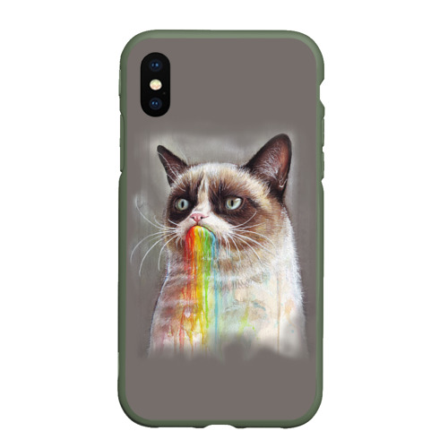 Чехол для iPhone XS Max матовый Grumpy Cat, цвет темно-зеленый