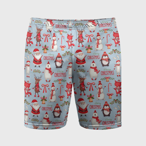 Мужские шорты спортивные с принтом Рождественская Милота, вид спереди #2