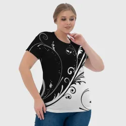 Женская футболка 3D Цветочный узор Black & White - фото 6