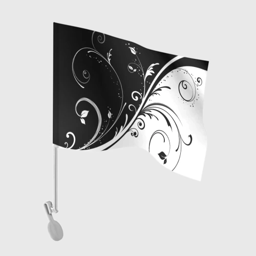 Флаг для автомобиля Цветочный узор Black & White