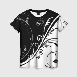 Женская футболка 3D Цветочный узор Black & White