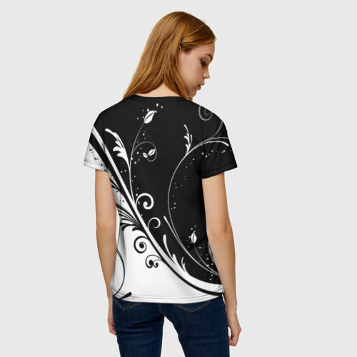 Женская футболка 3D Цветочный узор Black & White, цвет 3D печать - фото 4