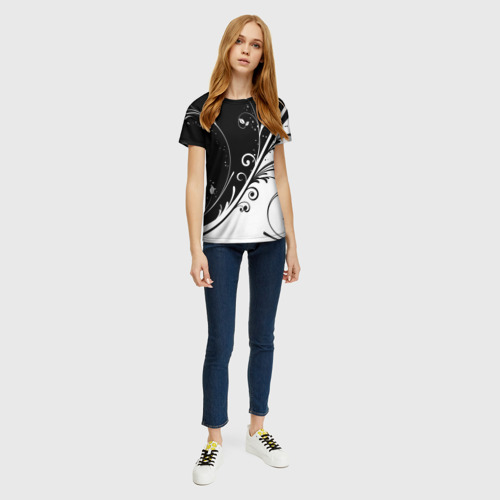 Женская футболка 3D Цветочный узор Black & White Фото 01