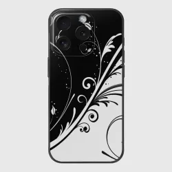 Чехол для iPhone 15 Pro силиконовый с защитой камеры Цветочный узор Black & White