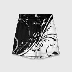 Детские спортивные шорты 3D Цветочный узор Black & White