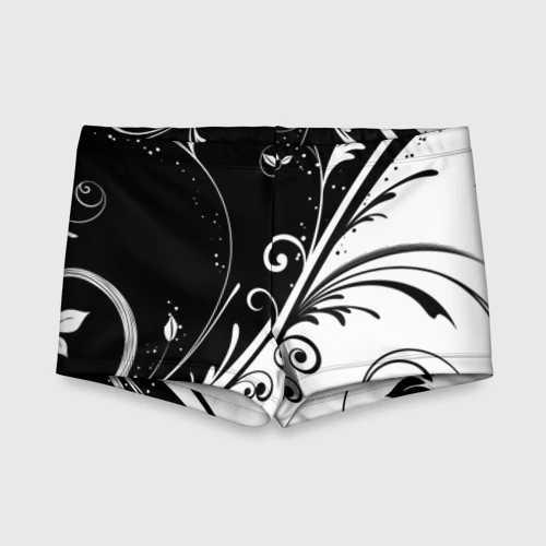 Детские купальные плавки 3D Цветочный узор Black & White