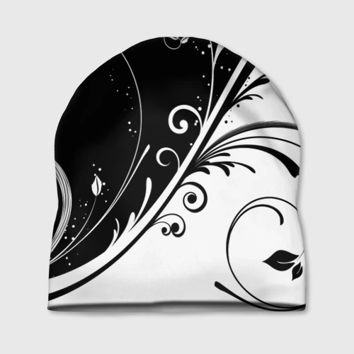 Шапка 3D Цветочный узор Black & White