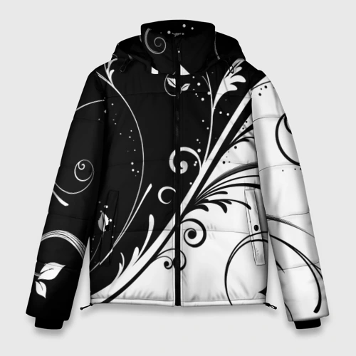 Мужская зимняя куртка 3D Цветочный узор Black & White