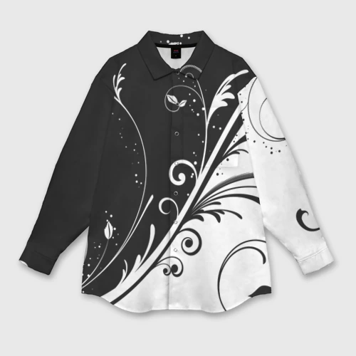Женская рубашка oversize 3D Цветочный узор Black & White