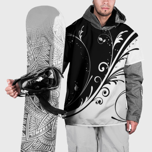 Накидка на куртку 3D Цветочный узор Black & White, цвет 3D печать