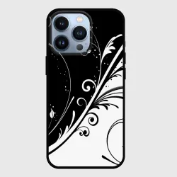 Чехол для iPhone 13 Pro Цветочный узор Black & White