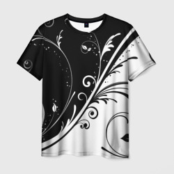 Мужская футболка 3D Цветочный узор Black & White
