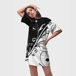 Платье-футболка 3D Цветочный узор Black & White - фото 2