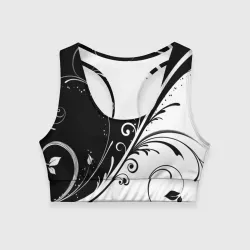 Женский спортивный топ 3D Цветочный узор Black & White