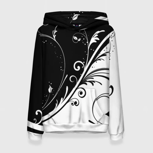 Женская толстовка 3D Цветочный узор Black & White