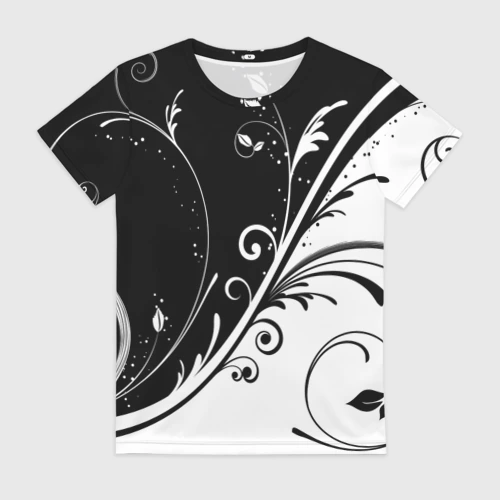 Женская футболка 3D Цветочный узор Black &amp; White