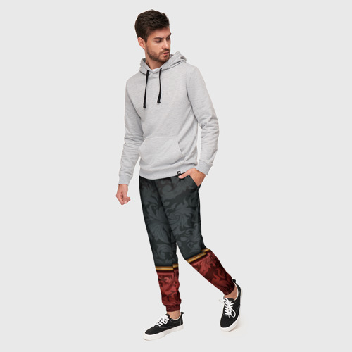 Мужские брюки 3D с принтом Узоры Black and Red, фото на моделе #1