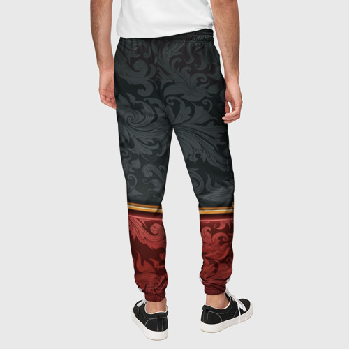 Мужские брюки 3D с принтом Узоры Black and Red, вид сзади #2
