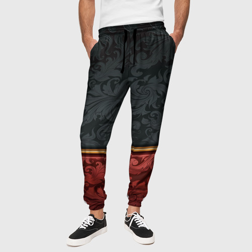 Мужские брюки 3D с принтом Узоры Black and Red, вид сбоку #3