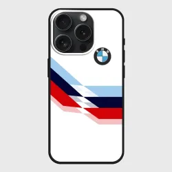 Чехол силиконовый для Apple iPhone 15 Pro Мax матовый BMW БМВ white