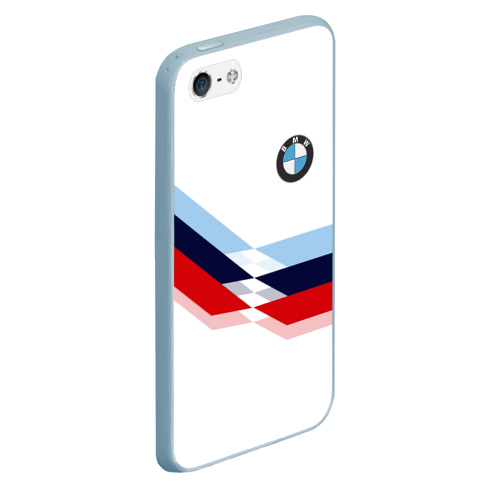 Чехол для iPhone 5/5S матовый BMW БМВ white, цвет голубой - фото 3