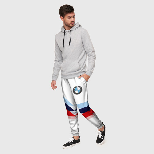 Мужские брюки 3D BMW БМВ white, цвет 3D печать - фото 3