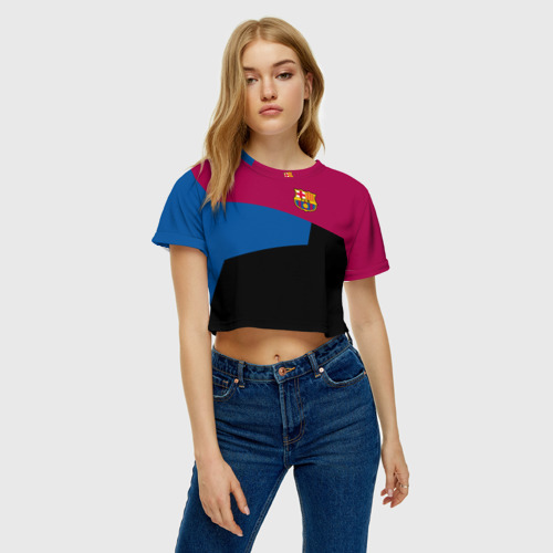 Женская футболка Crop-top 3D FC Barcelona 2018 #5, цвет 3D печать - фото 4