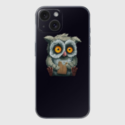Чехол для iPhone 15 силиконовый с защитой камеры Сова с Печенькой