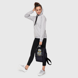 Рюкзак с принтом Сова с Печенькой для женщины, вид на модели спереди №4. Цвет основы: белый