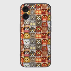 Чехол для iPhone 16 силиконовый с защитой камеры Совы Плитка