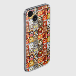 Чехол для iPhone 15 силиконовый с защитой камеры Совы Плитка - фото 2