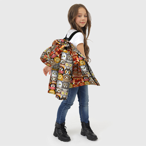 Зимняя куртка для девочек 3D Совы Плитка, цвет черный - фото 6