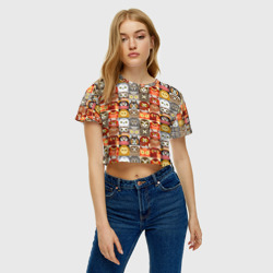 Женская футболка Crop-top 3D Совы Плитка - фото 2